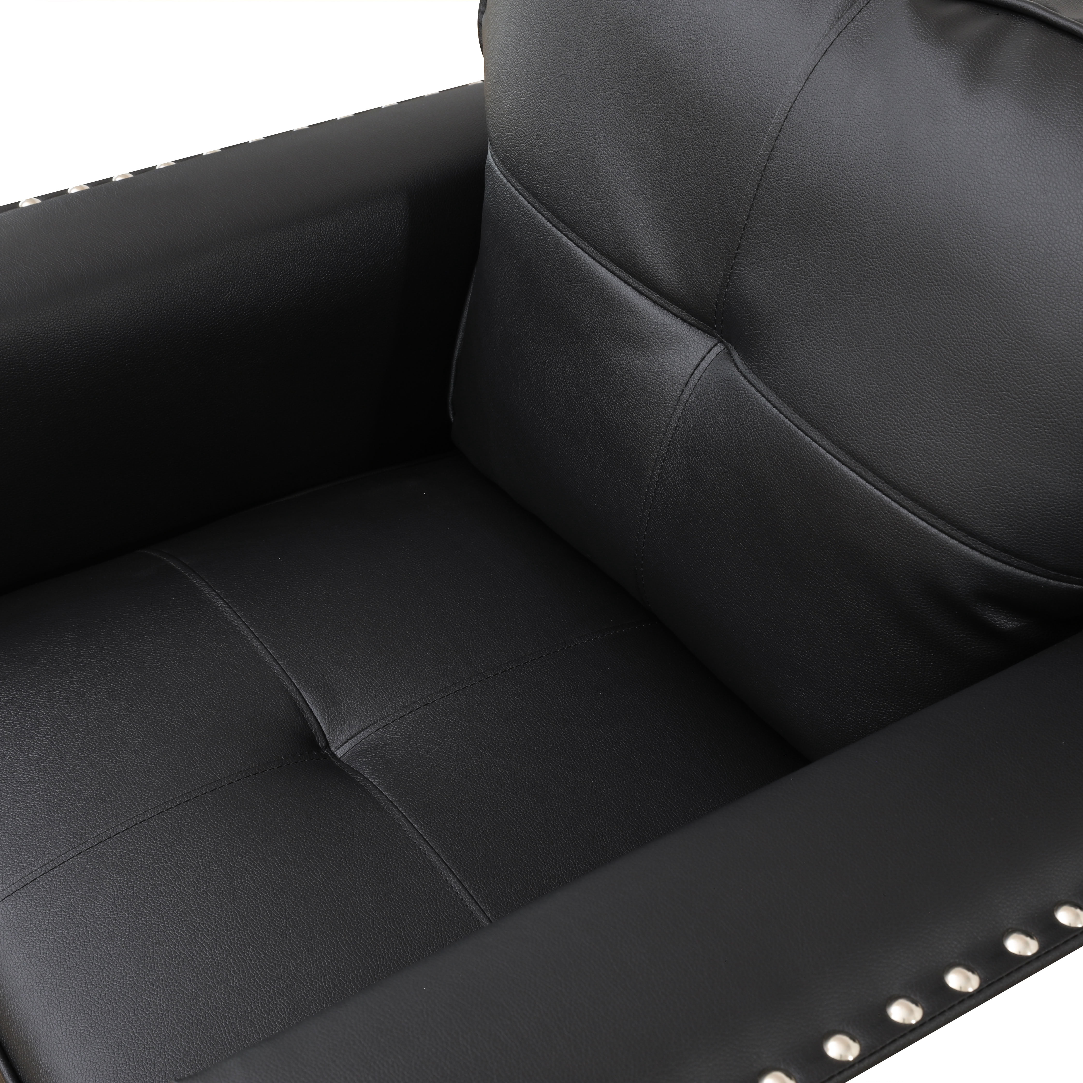 MAYEERTY Breathable Faux Leather 3-Seater Sofa, Reclining Couch with Nailhead Trim & Anti-Insect Frame for Living Room, Dark Grey