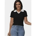 thumbnail image 3 of Women's Summer Short Sleeve Shirt V-Neck Collar Pullover Tops Lightweight Knit Polo Shirt, 3 of 4