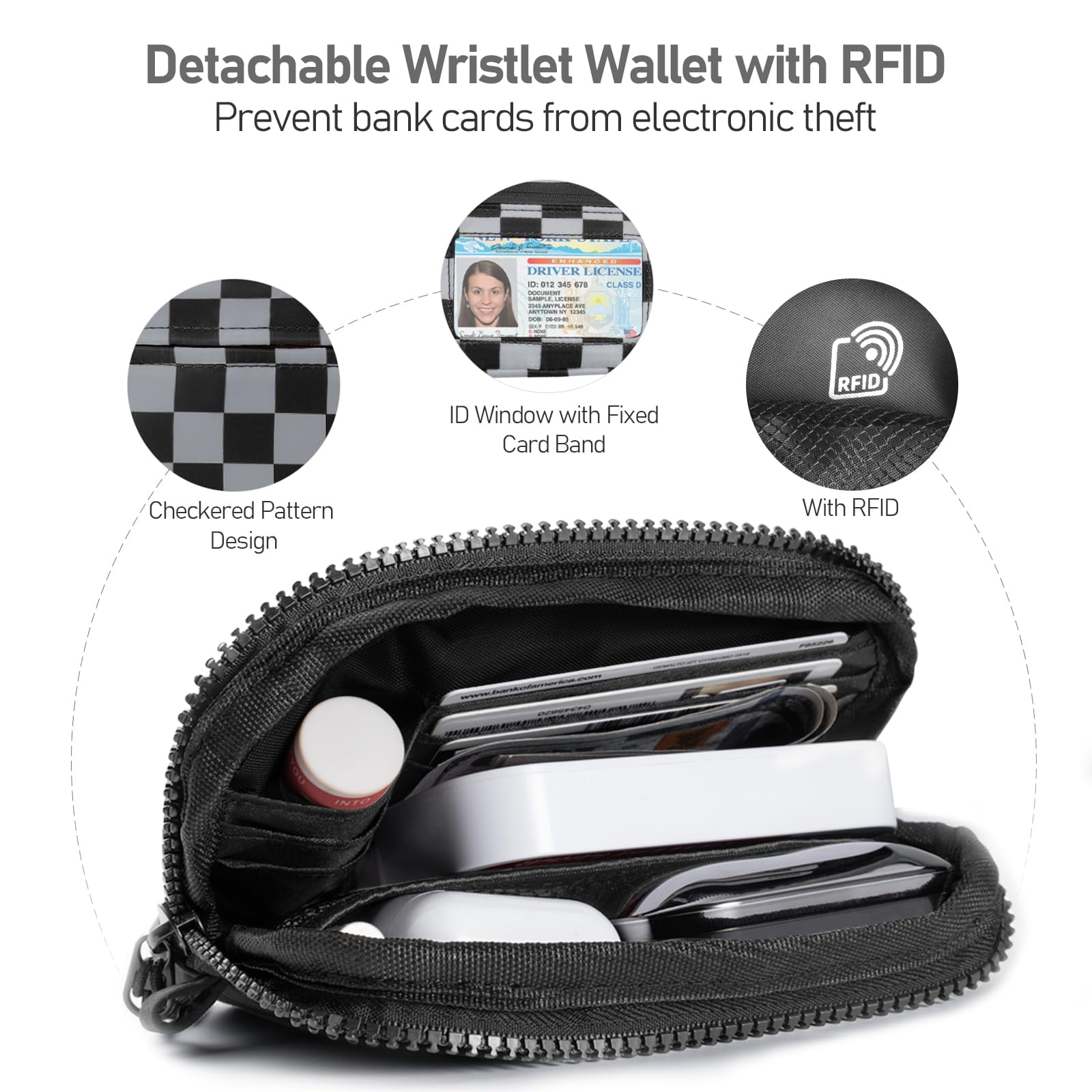 Cysiyu Clip and Go Strap for Phone with Wallet Crossbody Phone Lanyard and Detachable Checkered Bag with ID Window and RFID Pouch for Daily Travel.