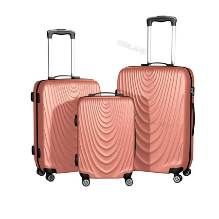 - Rose Gold 3 Pcs ABS Luggage Set Hard Suitcase Spinner Set Travel Bag Trolley Wheels Coded Lock