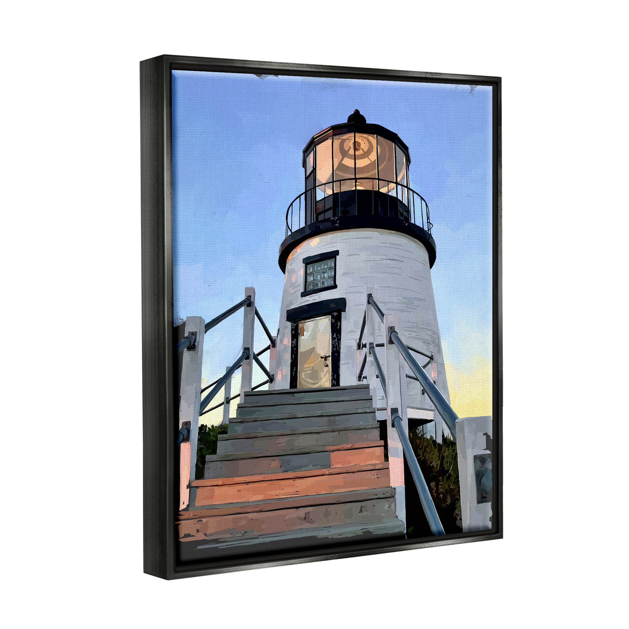 Coastal Lighthouse Beacon Coastal Graphic Art Jet Black Framed Art Print Wall Art