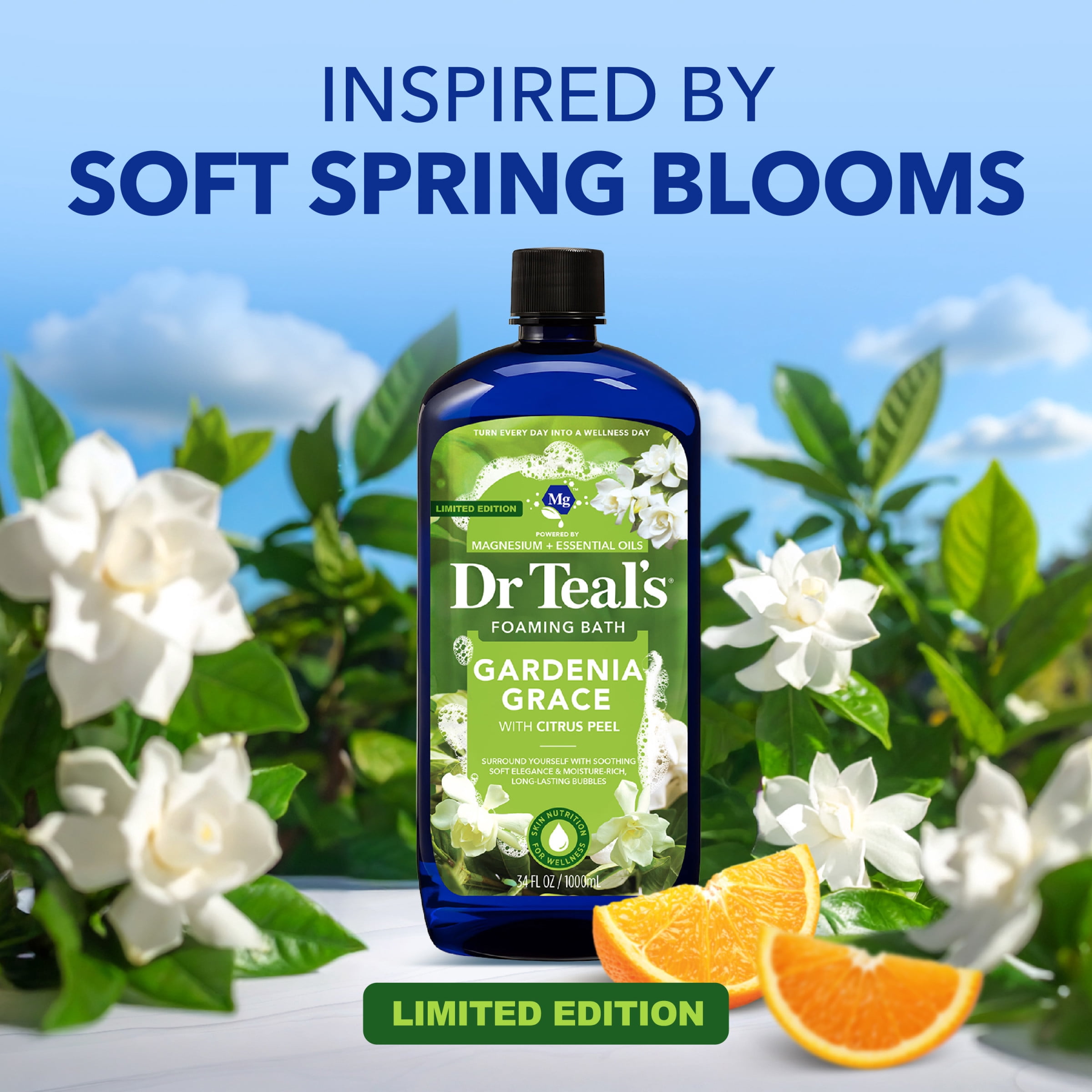 Dr Teal's Gardenia Grace Foaming Bath with Pure Epsom Salt & Citrus Essential Oils, 34 fl oz