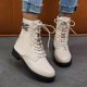 thumbnail image 2 of NECHOLOGY Botas Mujer Adulto Femenino Zapatos Botines mujer Cuero De De Imitación Punta Redonda Tacón Y Grueso Color Sólido Cremallera Con Tiras Media Botas De Tamaño Botines Botas (Beige, 9), 2 of 6