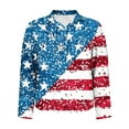 thumbnail image 4 of 4th of July Shirts for Women Button Down Stars Striped Print Rolled Long Sleeve Collared Blouses Festive Outfits (S, Blue), 4 of 4