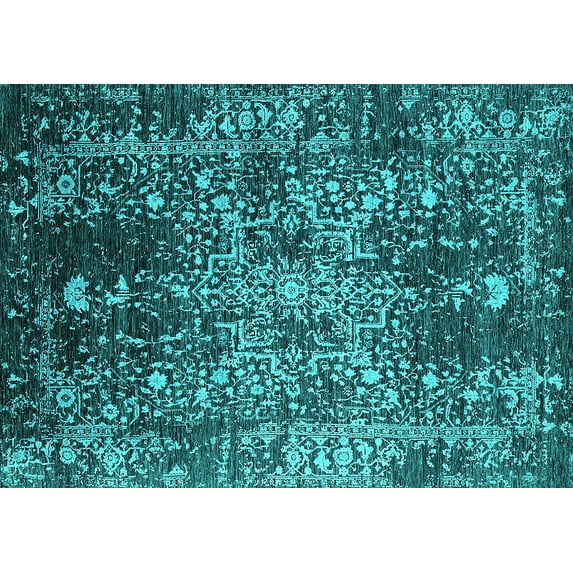 Ahgly Company Machine Washable Indoor Rectangle Oriental Turquoise Blue Industrial Area Rugs, 4' x 6'