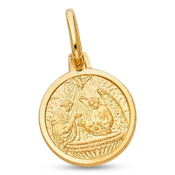 Solid 14k Yellow Gold Round Baptism Pendant Coin Charm Religious Design Genuine 13 x 15 mm