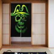 XMXT Japanese Noren Doorway Room Divider Curtain,Green Skull Captain Restaurant Closet Door Entrance Kitchen Curtains, 34 x 56 inches