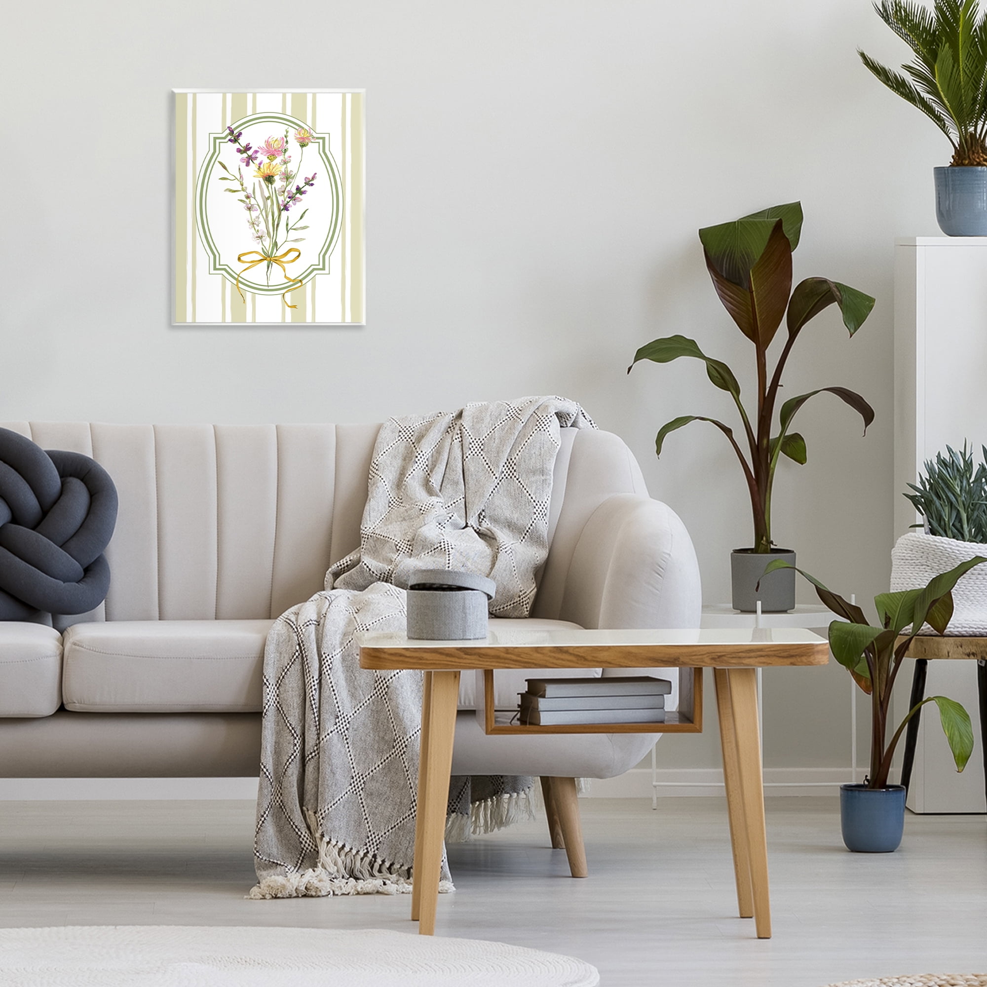 Wildflowers Bouquet Classic Stripes Wall Plaque Art, design by Adonna Ebrahimi