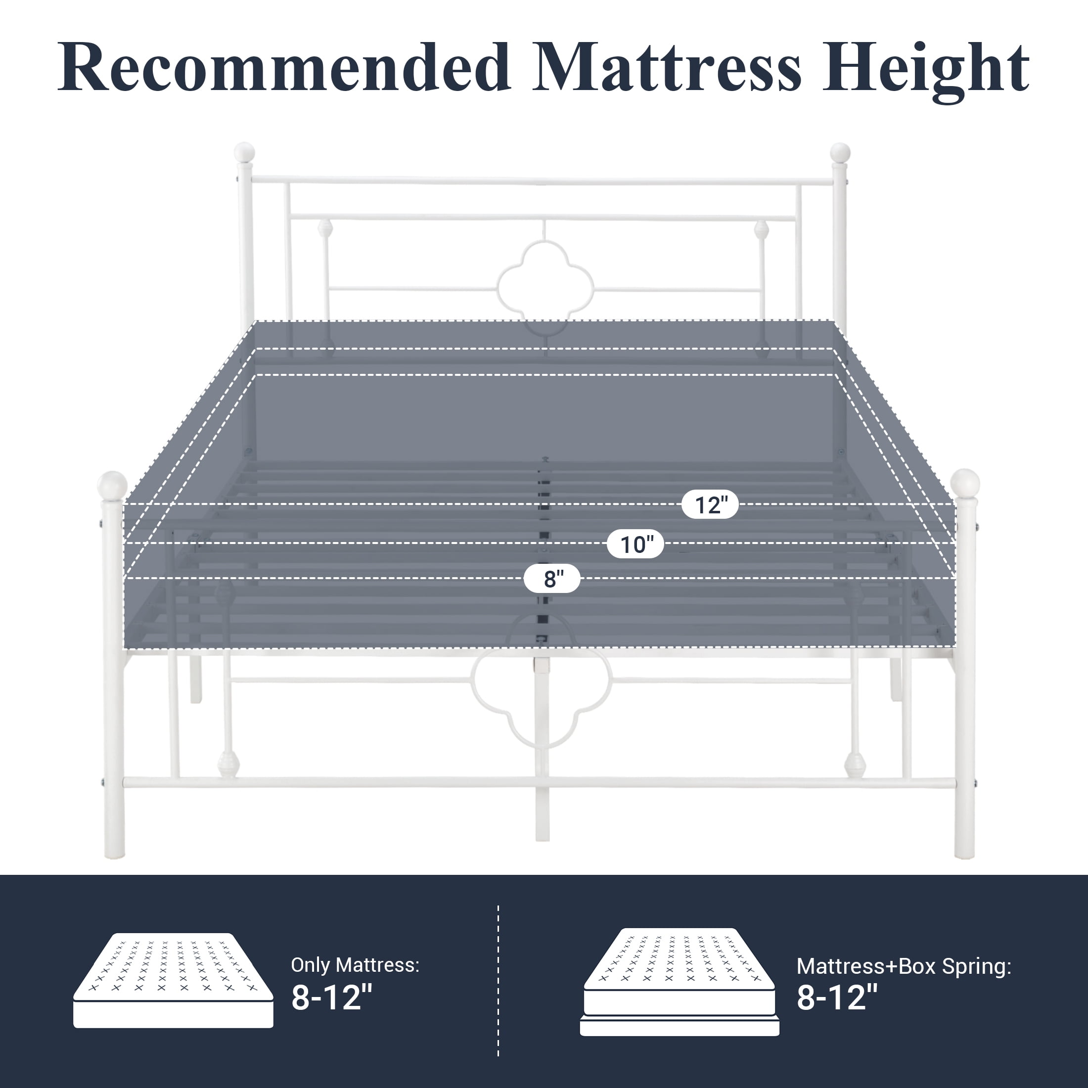 Allewie Queen Size Metal Platform Bed Frame with Victorian Vintage Headboard and Footboard, White