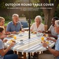 thumbnail image 3 of Round Outdoor Tablecloth with Umbrella Hole and Zipper, Khaki Stripes Tablecloth with Elastic Waterproof, Modern Minimalist Horizontal Ombre Lines Patio Table Covers for 36" - 44" Picnic Pool Tables, 3 of 9