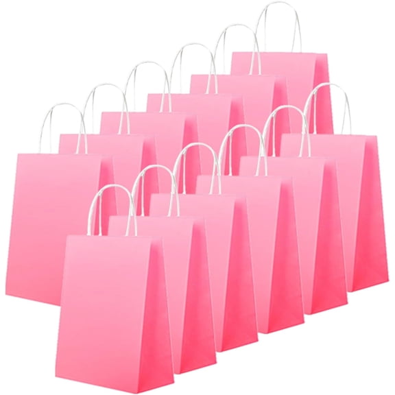 35-Piece Set of Kraft Paper Bags with Handles, 21x15x8cm, Small Gift Bags for Weddings, Giveaways, Birthdays, Sweets, DIY Projects, Etc. - Pink