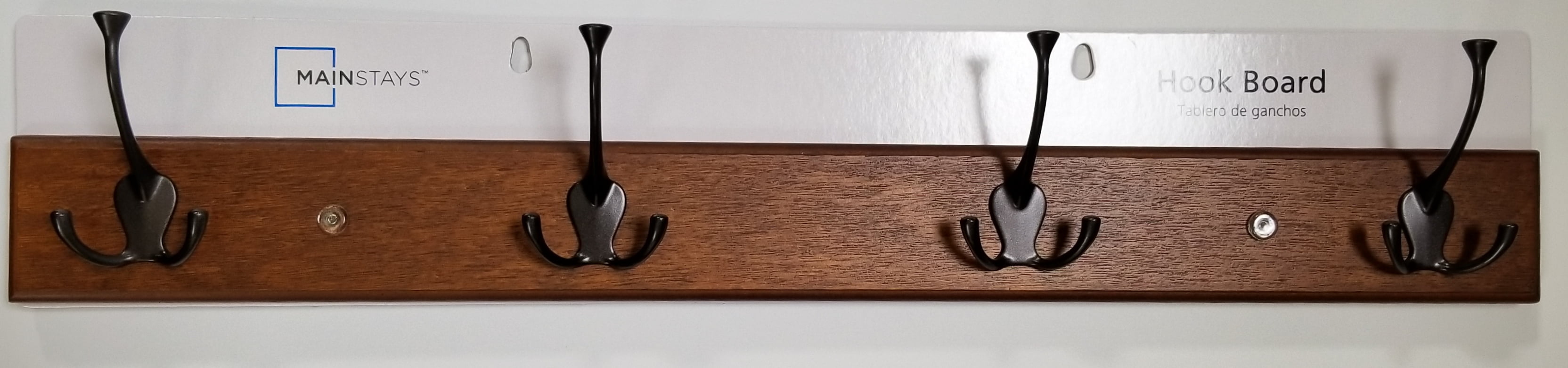 Mainstays 27" Hook Rack, Wall Mounted Hook Rail with 4 Flared TriHooks