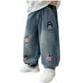 thumbnail image 2 of YUSIM Boys Embroidered Jeans- Wide Leg Casual Elastic Waist Baggy Denim Pants Light Blue Size 5-14, 2 of 5