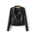 thumbnail image 3 of clear 50% off Usmixi Winter Womens Leather Coat Womens Bomber Coat Lightweight Faux Leather Long Sleeve Lapel PU Jacket Plus Size Fashion Pocket Solid Zip up Short Outwear with Belt Up to 65% off, 3 of 3
