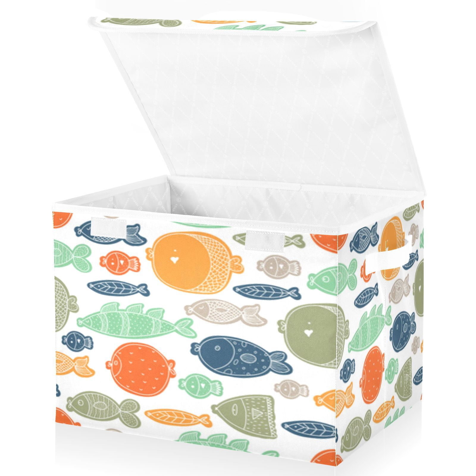 Cute colorful fish pattern Foldable Kids Toy Chest with Flip-Top Lid, Collapsible Fabric Toy Storage Organizer/Bin/Box/Basket/Trunk for Toddler