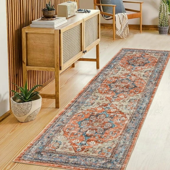 MJIAexp 2'x6' Boho Kitchen Runner Rug Indoor Machine Washable Hallway Runner Rug Non-Slip Entryway Runner Laundry Rug Throw Carpet for Living Room Bedroom Dining Room Hallway Kitchen Red