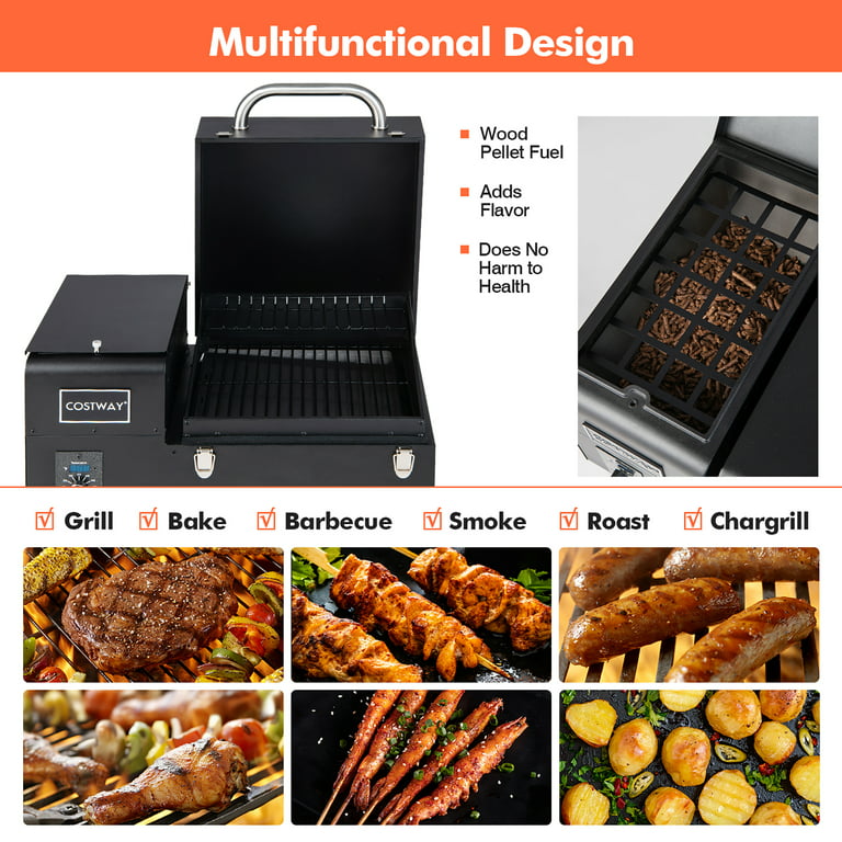Costway Electric Wood Pellet Grill and Smoker Tabletop w/ Temperature Probe  