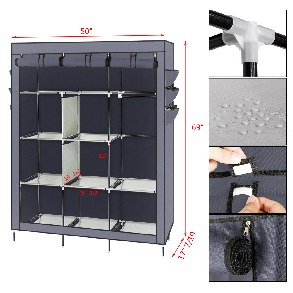 69" High-leg Non-woven Fabric Assembled Cloth Wardrobe, Gray