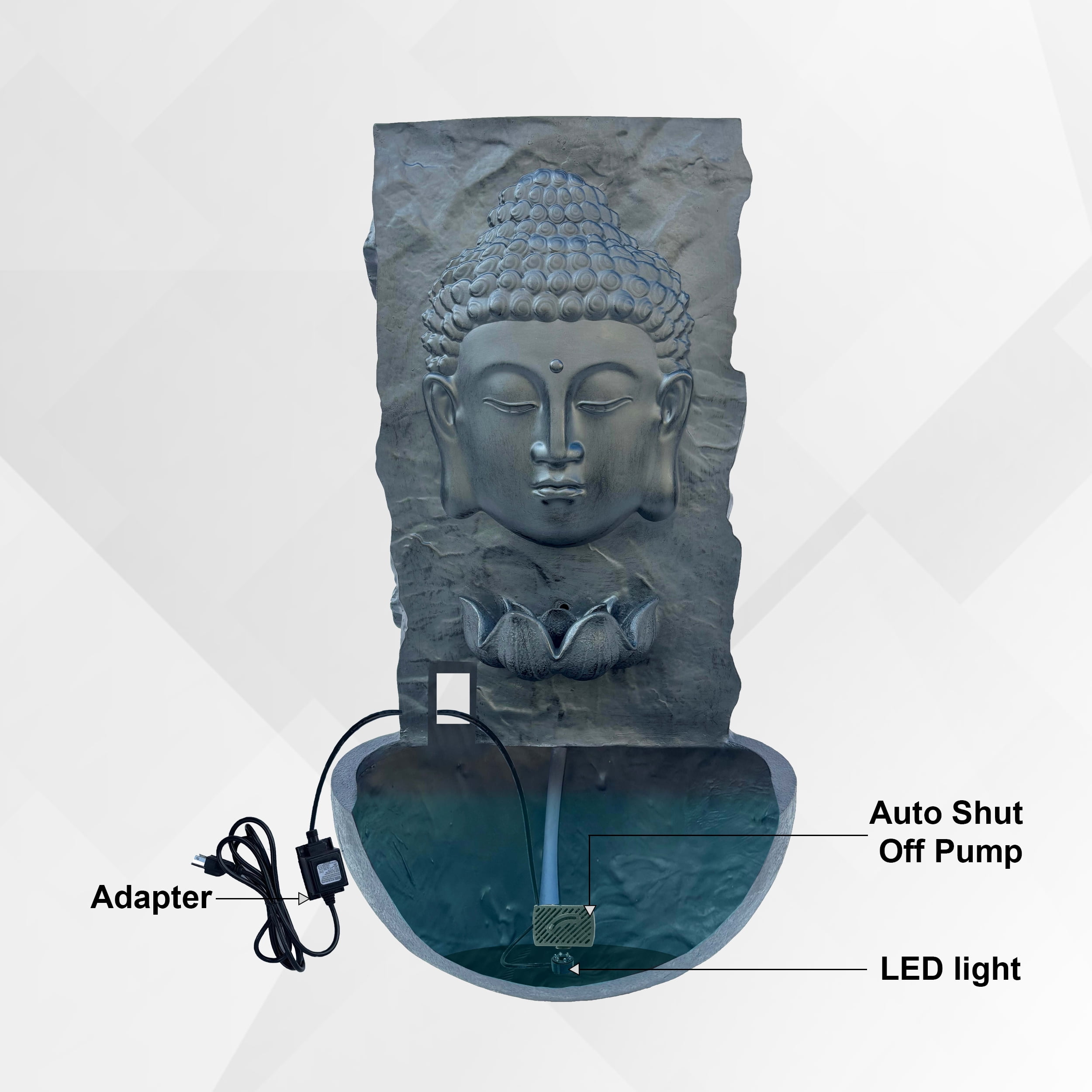 XBrand 30 in H Fiber Resin Wall Buddha Zen Outdoor Garden Water Fountain w/ warm LED Light, Gold