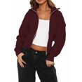 thumbnail image 3 of Sudaderas con Cremallera para Mujer, Conjuntos Casuales, Cárdigan, Ropa de Abrigo, Chaquetas de Invierno de Moda, Abrigos. Vino Tinto XL, 3 of 7
