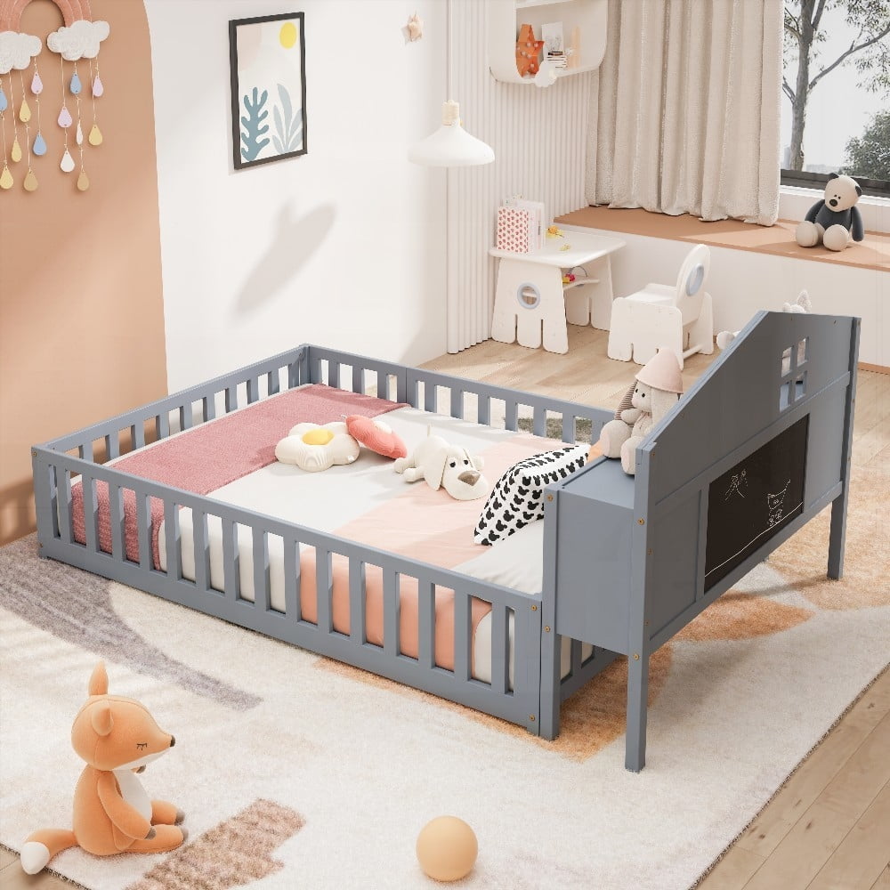 Solid Wood Floor Bed with Storage, Fun & Safe Design