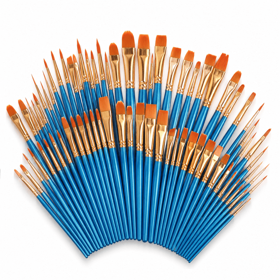 Acrylic Paint Brush Set 50 Pcs Nylon Hair Brushes For All Purpose Oil
