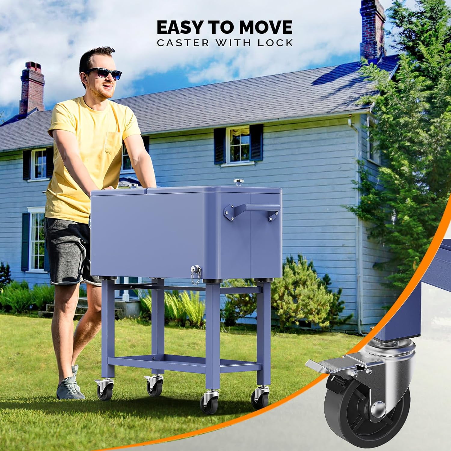 VINGLI 80 qt Steel Cooler Cart, Refrigeration Insulation