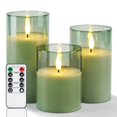thumbnail image 1 of Velas sin llama Amagic Green Glass con control remoto y temporizador, juego de 3, 1 of 7