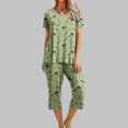 thumbnail image 2 of IROINNID Pajamas Sets for Women Printed Two Pieces Short Sleeve Sleep-shirt and Capri Pants with Pockets Loungewear Pajamas Sets,Olive Green, 2 of 8