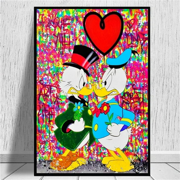 Graffiti Canvas Disney Mickey Mouse and Donald Duck Canvas Print Painting Coloful Wall Art Poster Pictures for Living Room Decor30x40cm No Frame Gao Jinjia LED