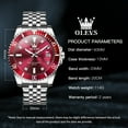 thumbnail image 3 of OLEVS Watch for Men Stainless Steel Business Dress Luxury Diamond Big Face Waterproof Mens Watches with Date Analog Wrist Men Watch Reloj para Hombre Red Dial, 3 of 11