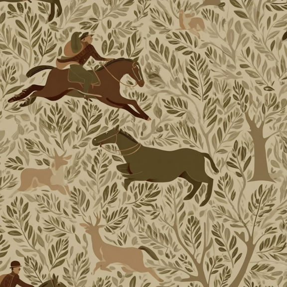 Hunt Peel and Stick Wallpaper 23.6in x 9.8ft Equestrian Horses Hunters Nature Motifs Earthy Tones Contact Paper Vinyl Waterproof Self Adhesive Wall Paper for Bedroom Shelf Cabinet Renter Friendly