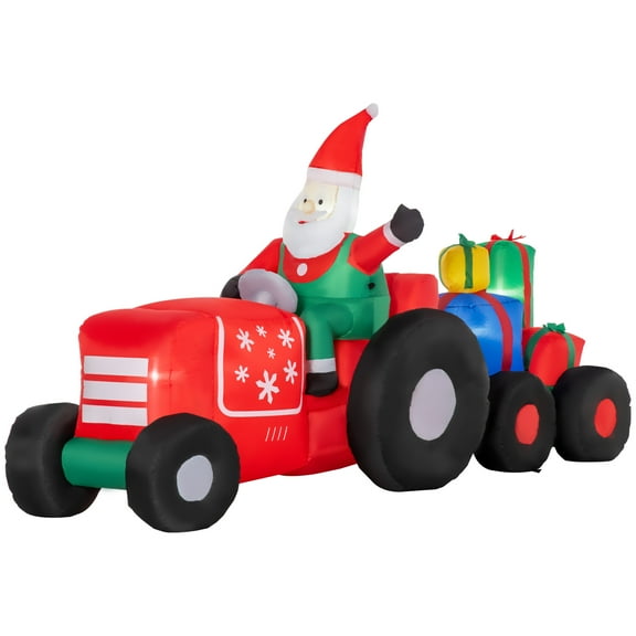 Home Decor Accessories Outsunny 9ft Christmas Inflatables Outdoor Decorations Santa Claus Driving Trailer with Colorful Gift Boxes, Blow-Up LED Yard Christmas Decor for Lawn Garden Party,Household De