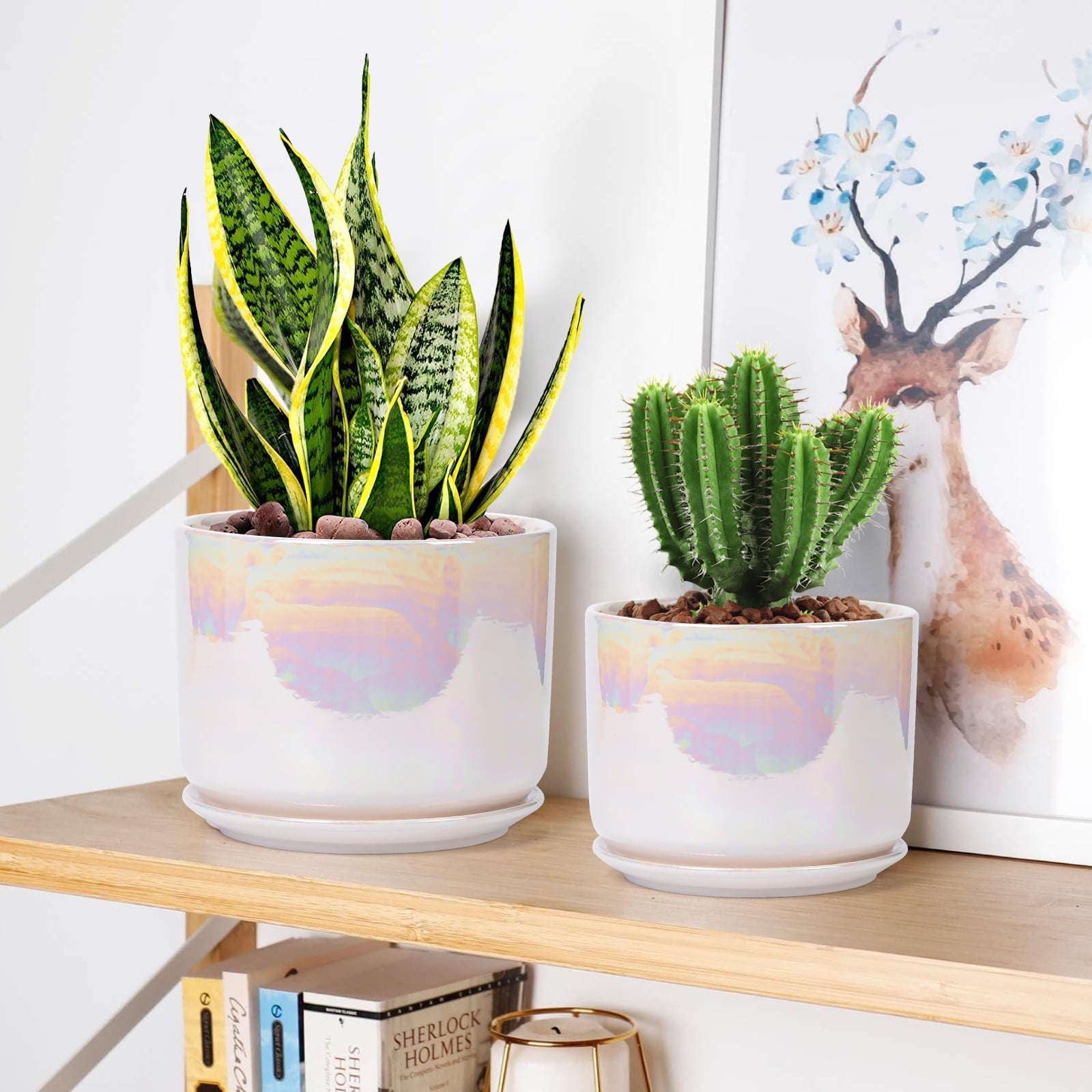 BUYMAX Plant Pots, 4+5+6 Inch Pots for Indoor Plants,Ceramic Planter Pot with Drainage Hole,Flower Pots for Succulent Cactus,Set of 3 - Rainbow Pearl Glaze