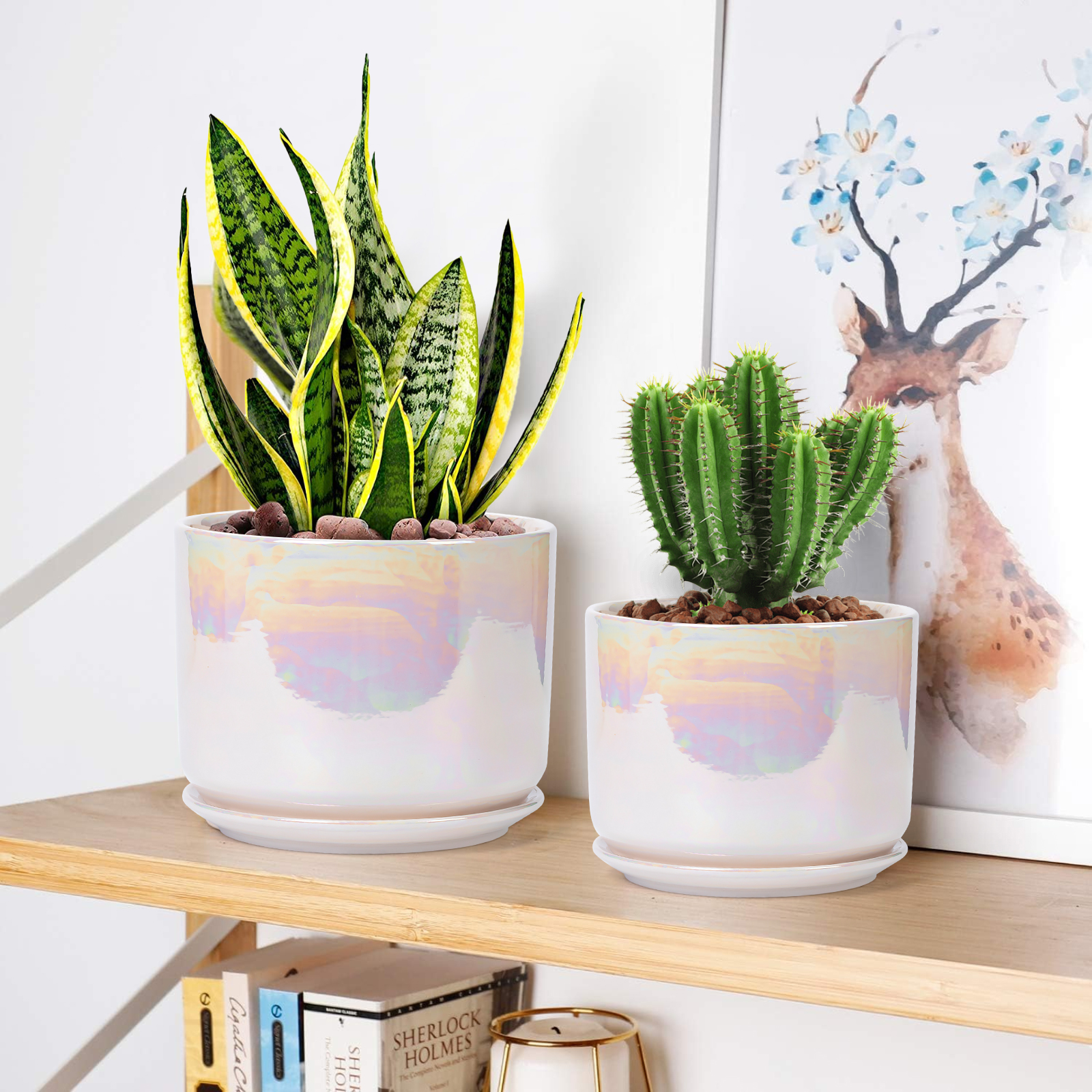 BUYMAX 3-Pack Ceramic Plant Pots, Rainbow Pearl Glaze photo 3