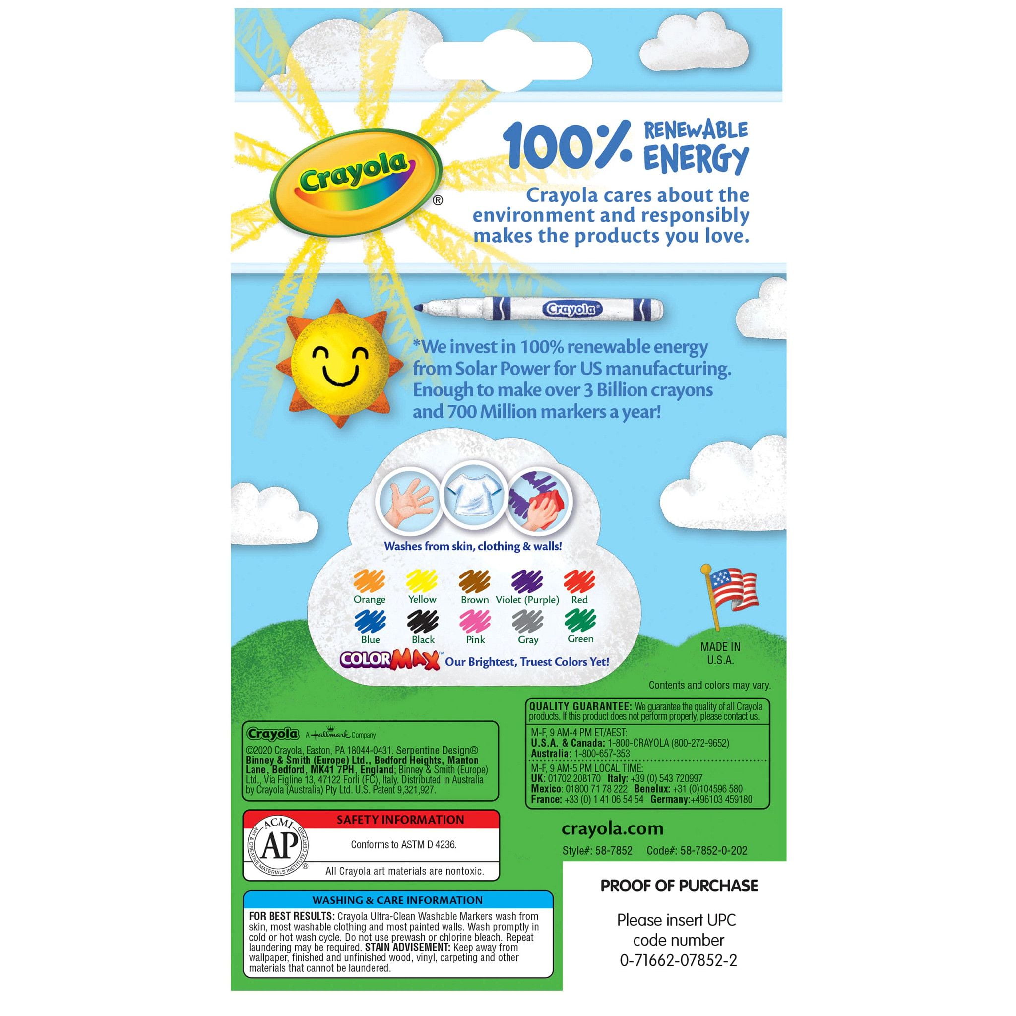 Crayola 10ct Ultra-Clean Washable Fine Line Markers, Assorted Colors, 24 Pack, Bulk School Supplies