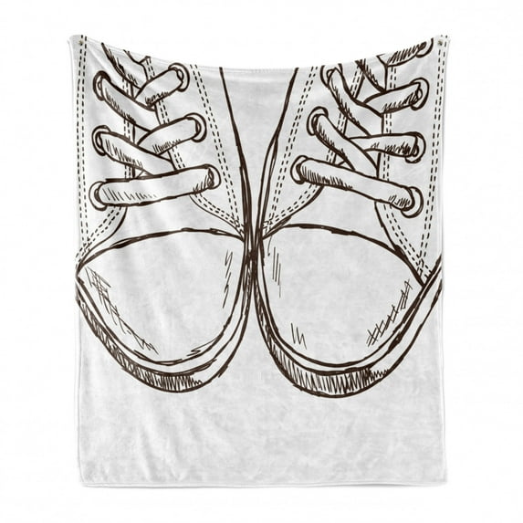 Hipster Soft Flannel Fleece Blanket, Sneakers in Hand Drawing Style Casual Footwear Teenager Urban Lifestyle Theme, Cozy Plush for Indoor and Outdoor Use, 50" x 70", Dark Brown White, by Ambesonne