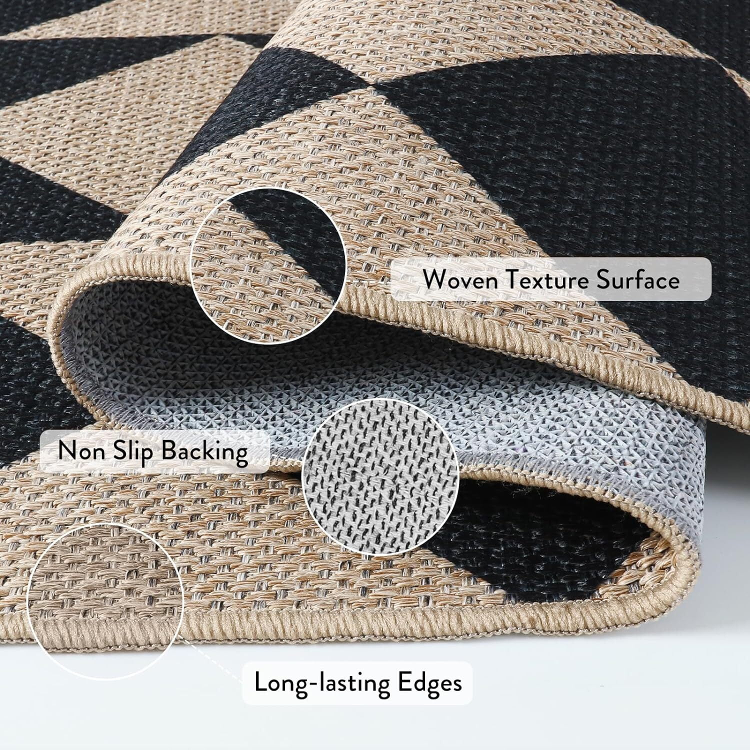 Lahome 3'x5' Checkered Easy Jute Area Rug,Outdoor Patio Rug Washable Rugs for Entryway Checkerboard Indoor Outdoor Living Room Classroom Rugs,Farmhouse Neutral Non Slip Black Carpet for Bedroom
