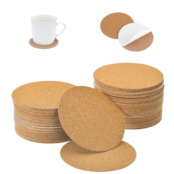 100Pcs Self-Adhesive Round Cork Sheets, Brown Cork Backing Pads for Coasters, Wall Decor & DIY Arts Crafts