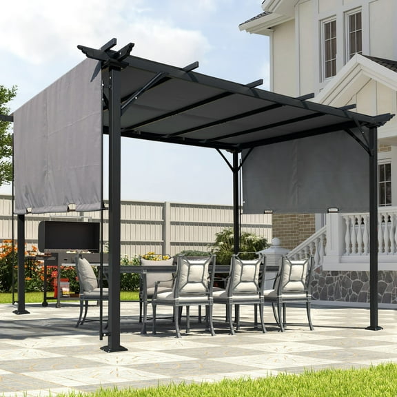 MMTX Retractable Shade Canopy 9.5 ft x 12 ft Gray Pergolas