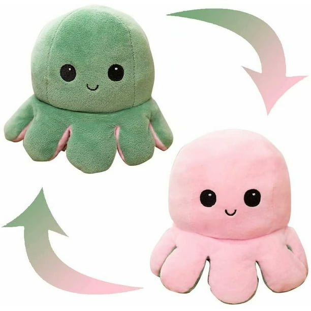 1 item reversible octopus plush cute octopus stuffed animals double-sided  flip octopus dolls for kids, friends and family (green-pink) 