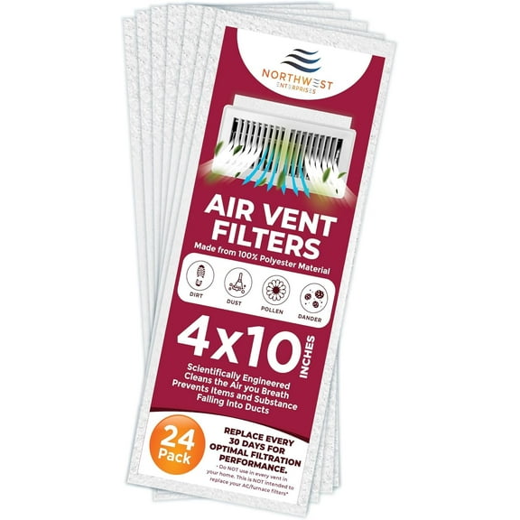 Vent Filters, 24 Floor Vent Register Filters - 4"x10", 90 Day Filtration.