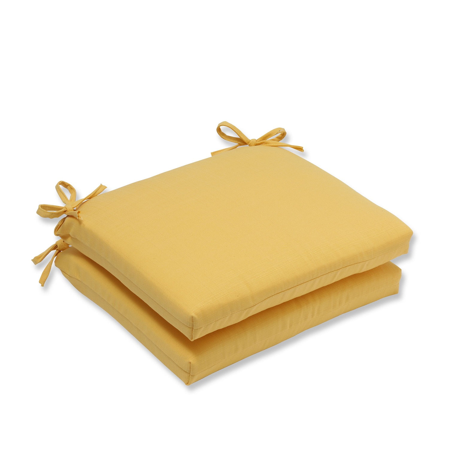 Set of 2 Yellow Reversible Outdoor Patio Seat Cushions with Ties 16" x