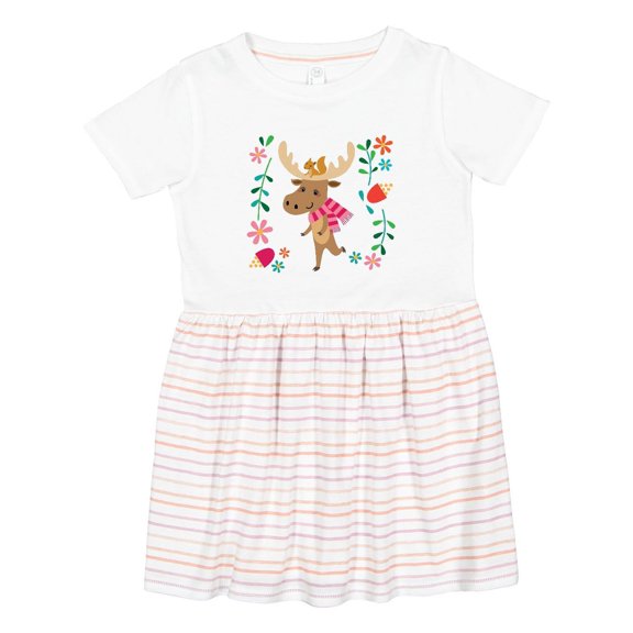 Inktastic Woodland Moose Spring Flowers Girls Toddler Dress