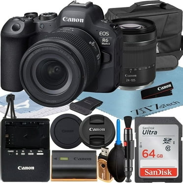 Canon EOS R6 Mark II Mirrorless Camera with RF 24-105mm Lens   SanDisk 64GB Memory Card   Case   LED Flash   ZeeTech Accessory Bundle (International Version)