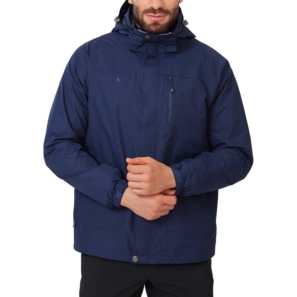 CROWN Veste de Ski Imperméable pour Hommes 3-en-1 Manteaux d'Hiver Coupe-Vent à Capuche Intérieur en Polaire pour Neige Pluie Randonnée Extérieur