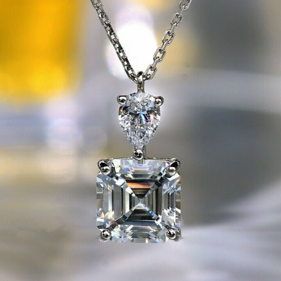 2.00 Ct Asscher Cut Lab Created Diamond Woman's Solitaire Pendant 14k White Gold Plated Sterling Silver
