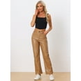 thumbnail image 4 of DARING DIVA Women's Faux Leather High Waist Straight Leg PU Punk Trousers M Khaki, 4 of 6