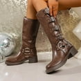 thumbnail image 4 of Tawop Womans Boots Knee High Chunky Low Heel Buckle Square Toe Winter Boots, 4 of 9