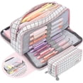 thumbnail image 1 of 2023 - Large Pencil Case, Large Capacity Pencil Case With 3 Compartments, Makeup Bag Portable Office Statio, 1 of 5